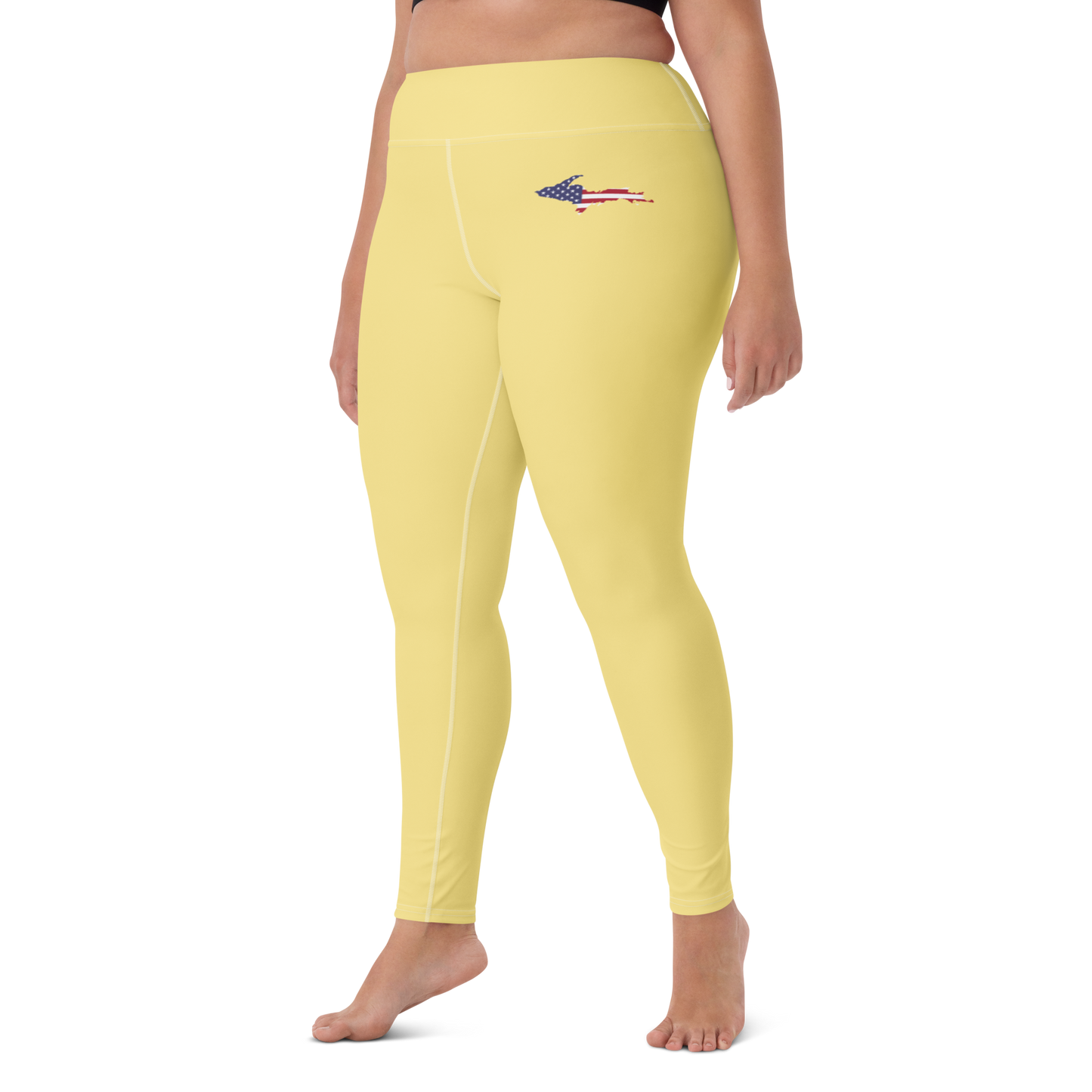 Michigan Upper Peninsula Yoga Leggings (w/ UP USA Flag) | Cherry Yellow