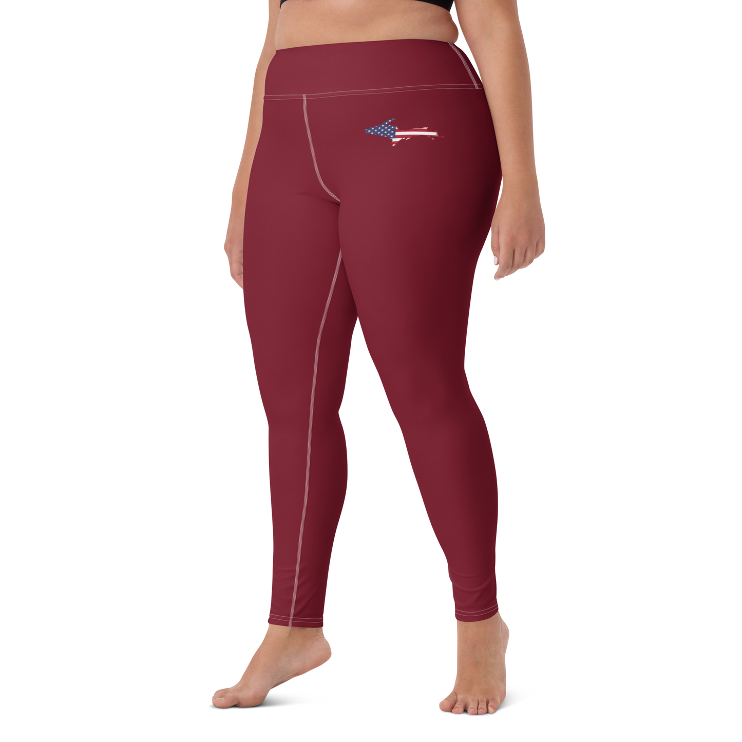 Michigan Upper Peninsula Yoga Leggings (w/ UP USA Flag) | Burgandy