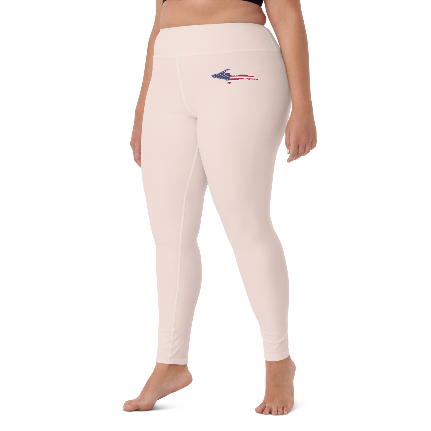 Michigan Upper Peninsula Yoga Leggings (w/ UP USA Flag) | Champagne Pink