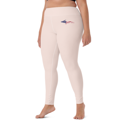 Michigan Upper Peninsula Yoga Leggings (w/ UP USA Flag) | Champagne Pink