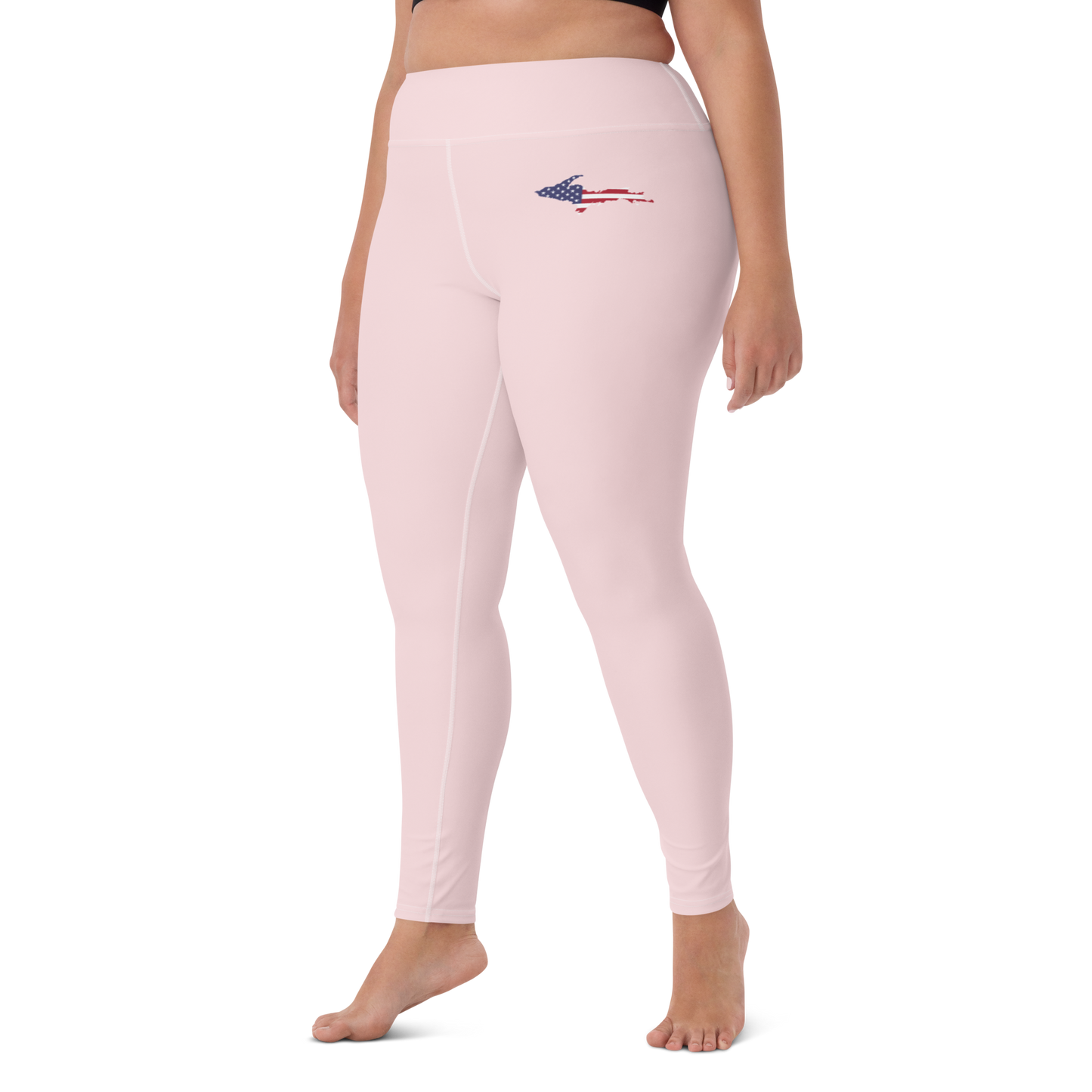 Michigan Upper Peninsula Yoga Leggings (w/ UP USA Flag) | Pale Pink