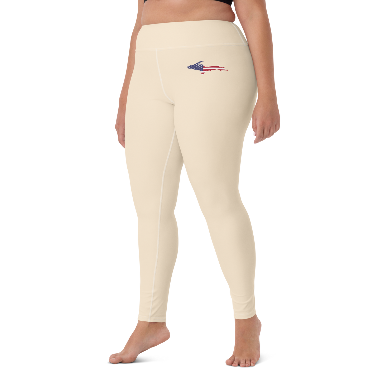 Michigan Upper Peninsula Yoga Leggings (w/ UP USA Flag) | Champagne White