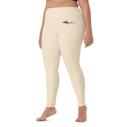 Michigan Upper Peninsula Yoga Leggings (w/ UP USA Flag) | Champagne White