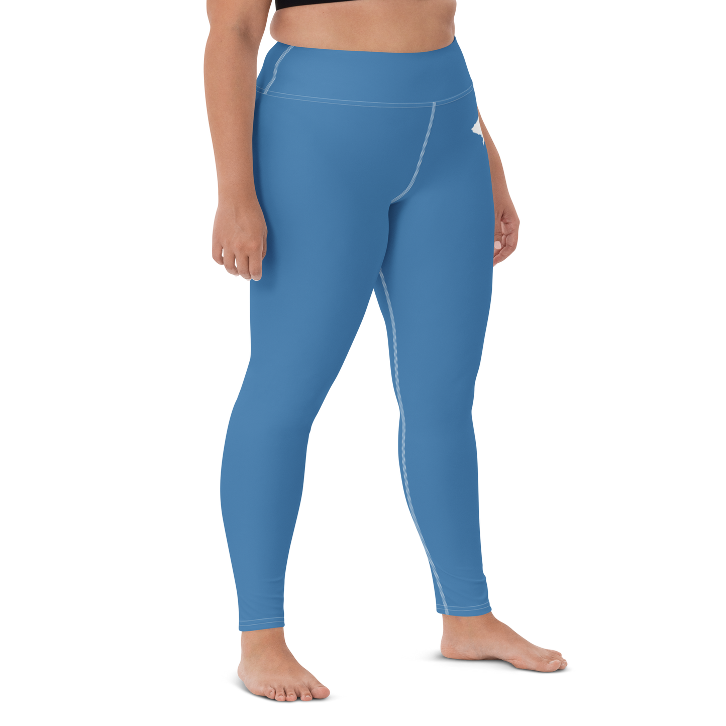 Michigan Upper Peninsula Yoga Leggings (w/ UP Outline) | Lake Superior Blue