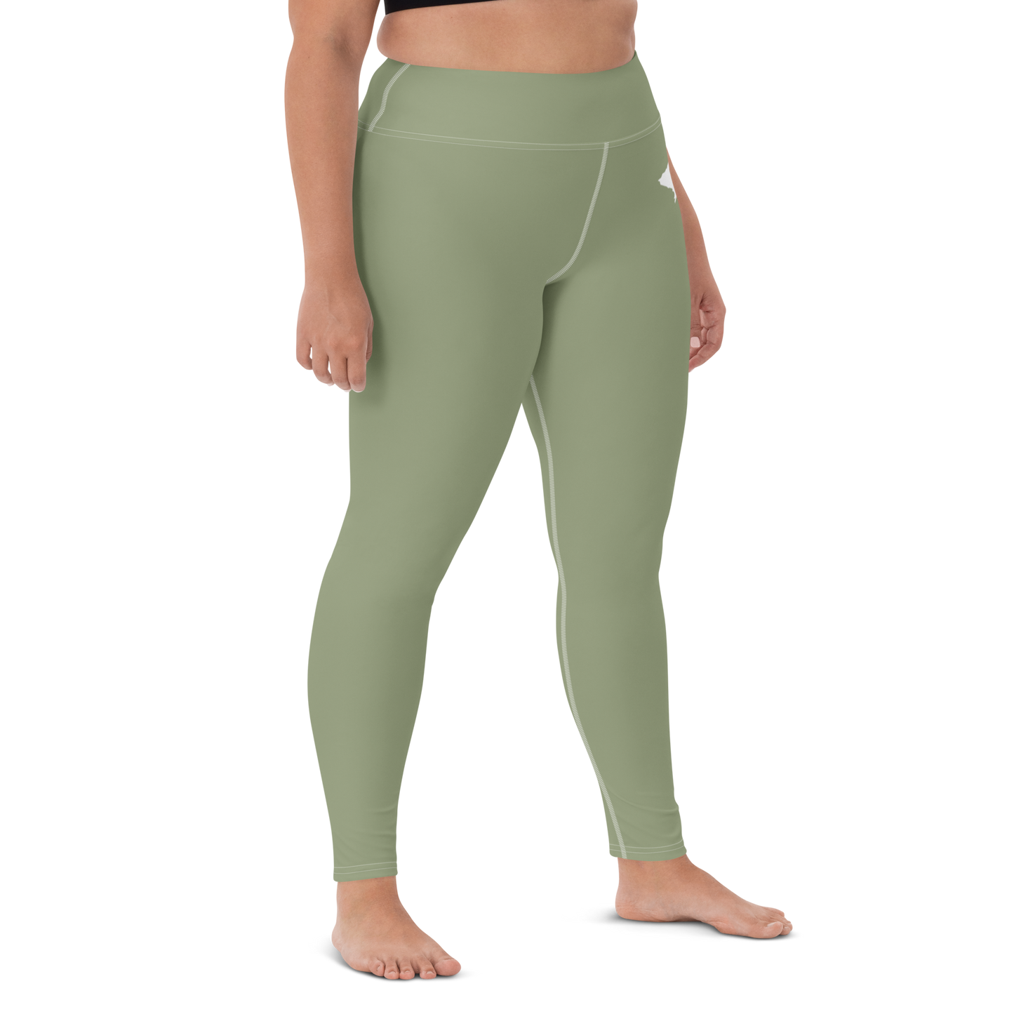 Michigan Upper Peninsula Yoga Leggings (w/ UP Outline) | Beachgrass Green