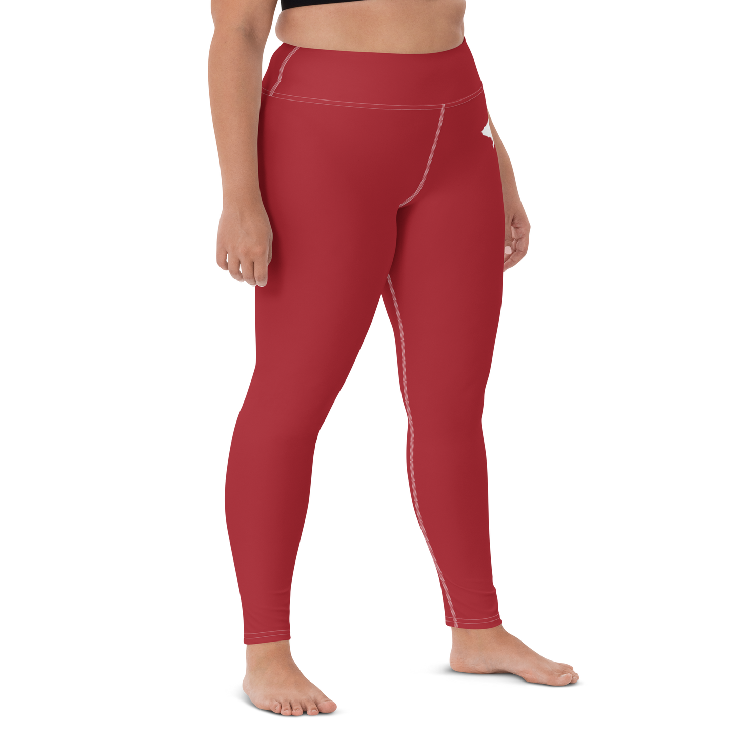 Michigan Upper Peninsula Yoga Leggings (w/ UP Outline) | Thimbleberry Red