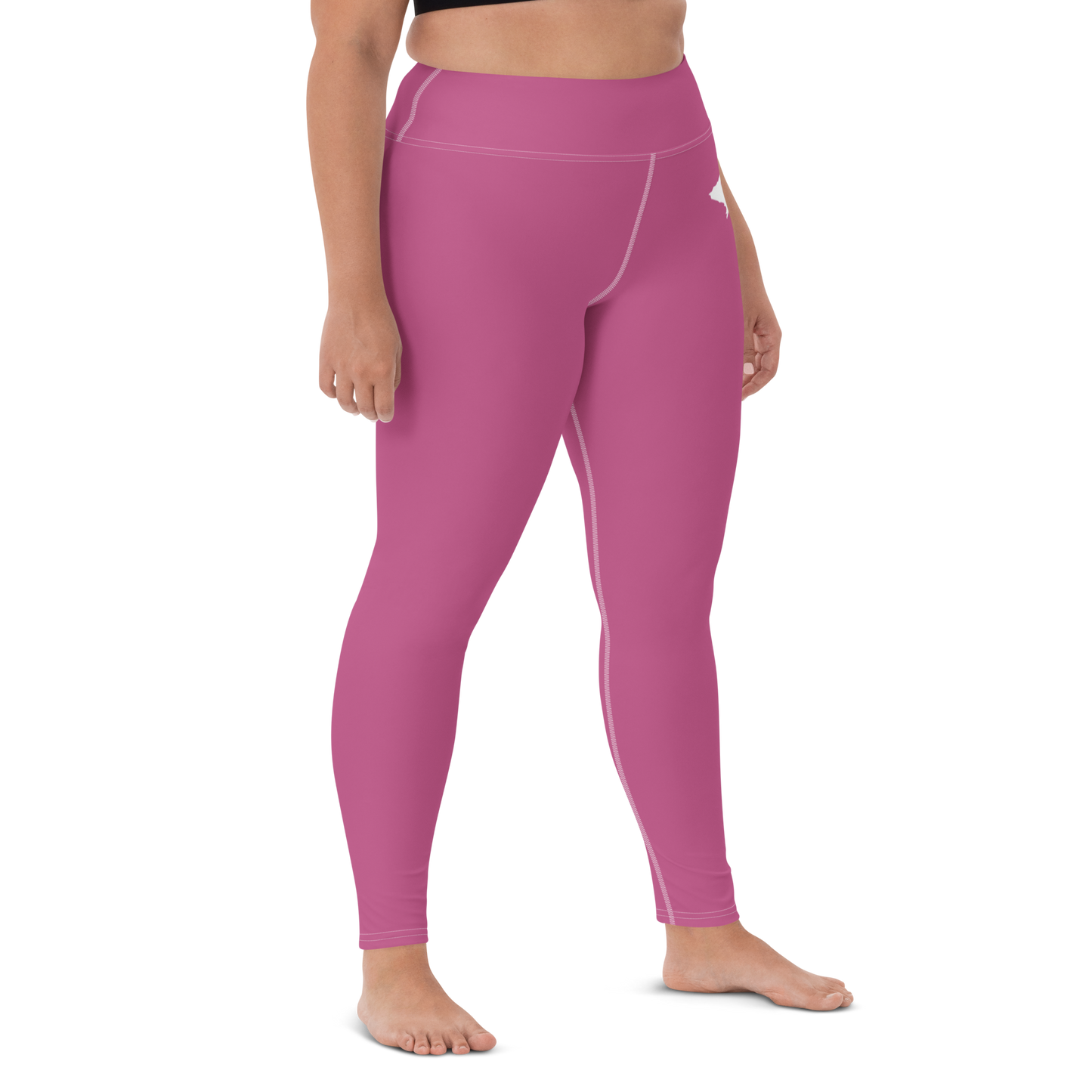 Michigan Upper Peninsula Yoga Leggings (w/ UP Outline) | Apple Blossom Pink