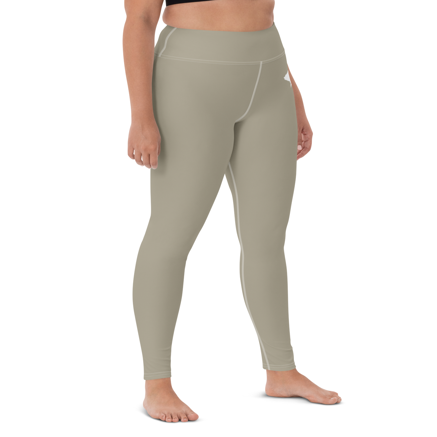 Michigan Upper Peninsula Yoga Leggings (w/ UP Outline) | Petoskey Stone Beige