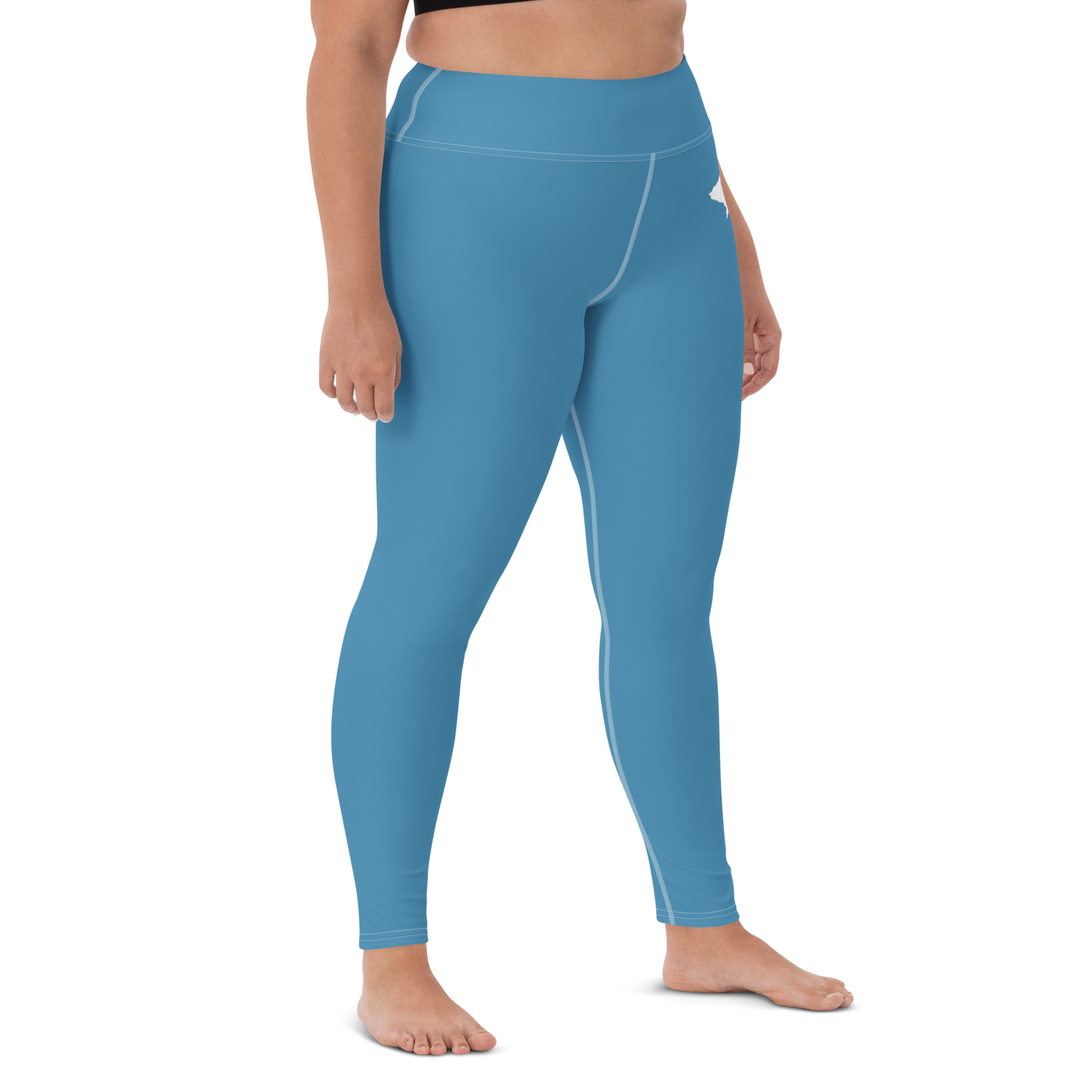 Michigan Upper Peninsula Yoga Leggings (w/ UP Outline) | Lake Michigan Blue