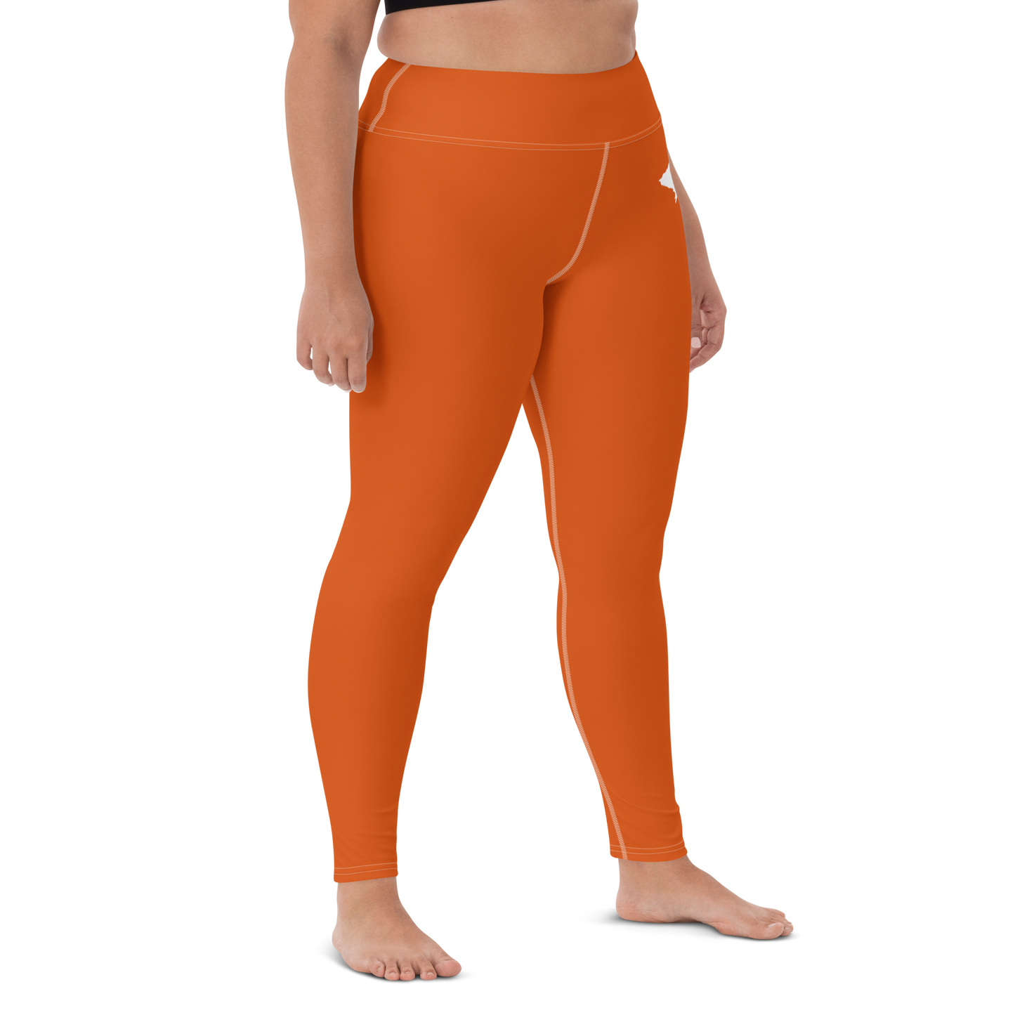 Michigan Upper Peninsula Yoga Leggings (w/ UP Outline) | Maple Leaf Orange