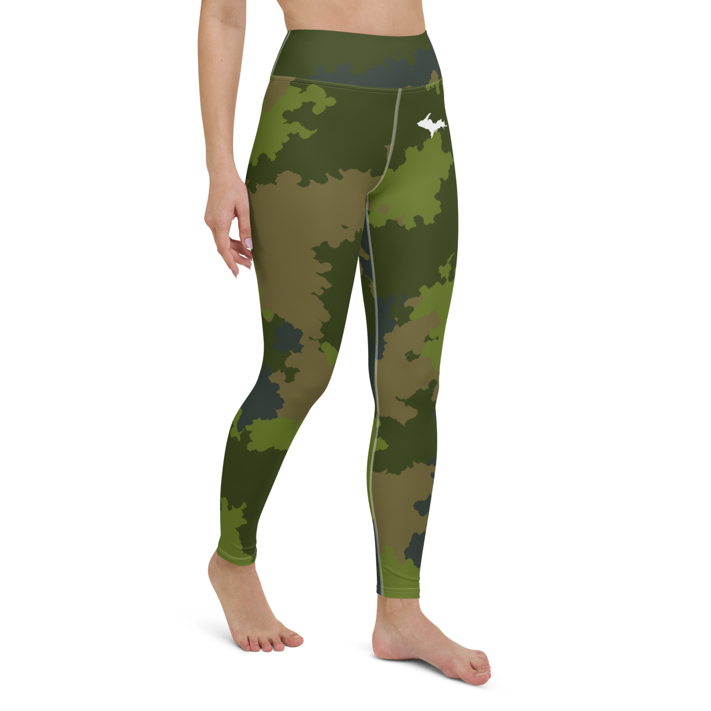 Michigan Upper Peninsula Yoga Leggings (w/ UP Outline) | Woodland Camo