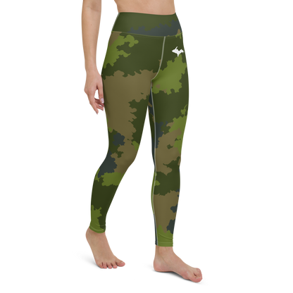 Michigan Upper Peninsula Yoga Leggings (w/ UP Outline) | Woodland Camo