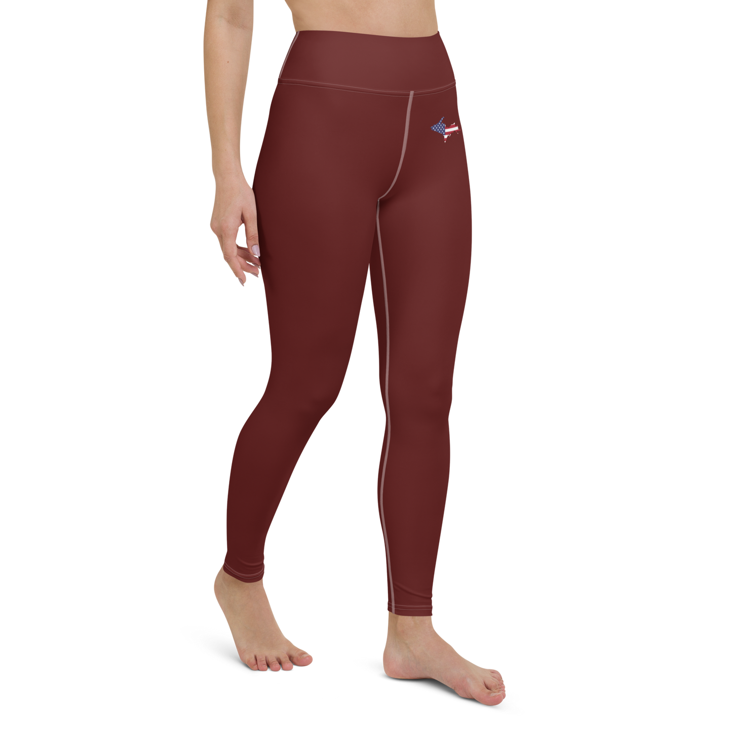 Michigan Upper Peninsula Yoga Leggings (w/ UP USA Flag) | Cherrywood Color