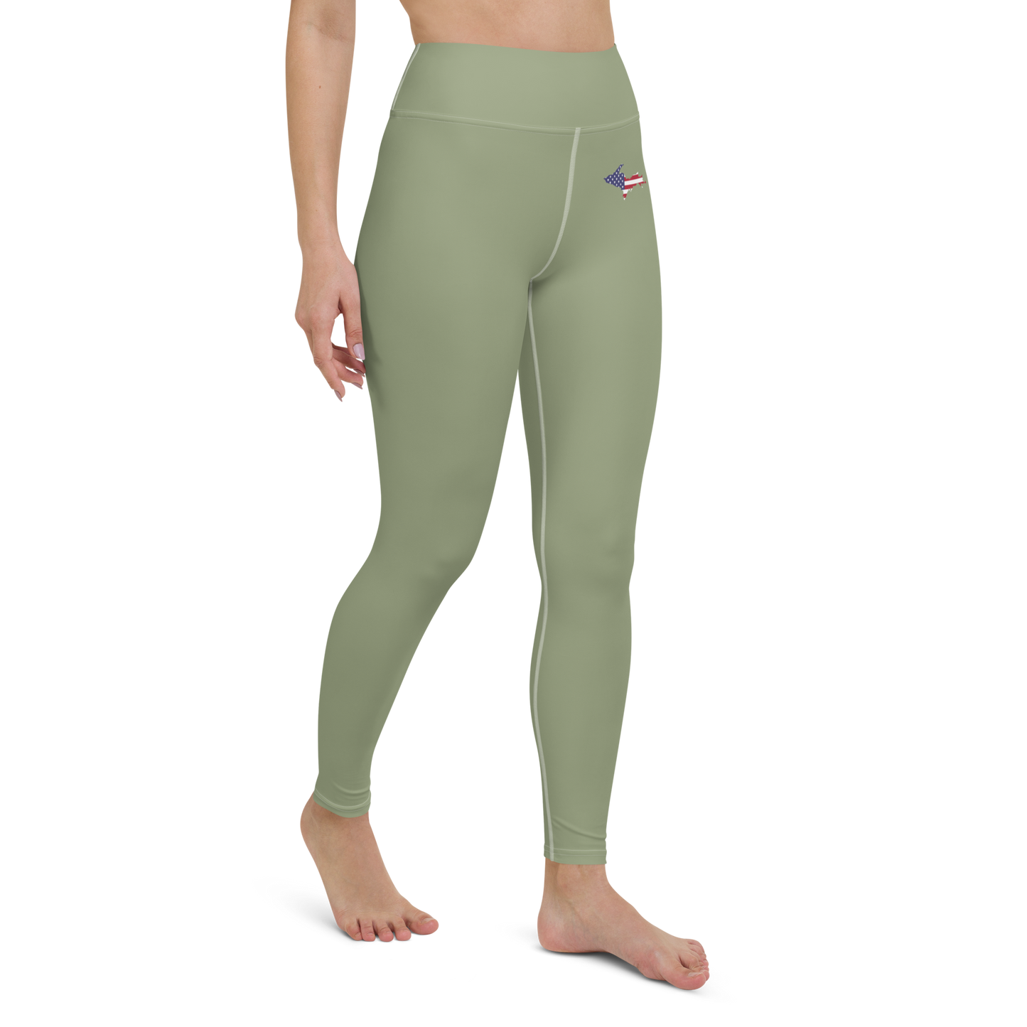 Michigan Upper Peninsula Yoga Leggings (w/ UP USA Flag) | Beachgrass Green