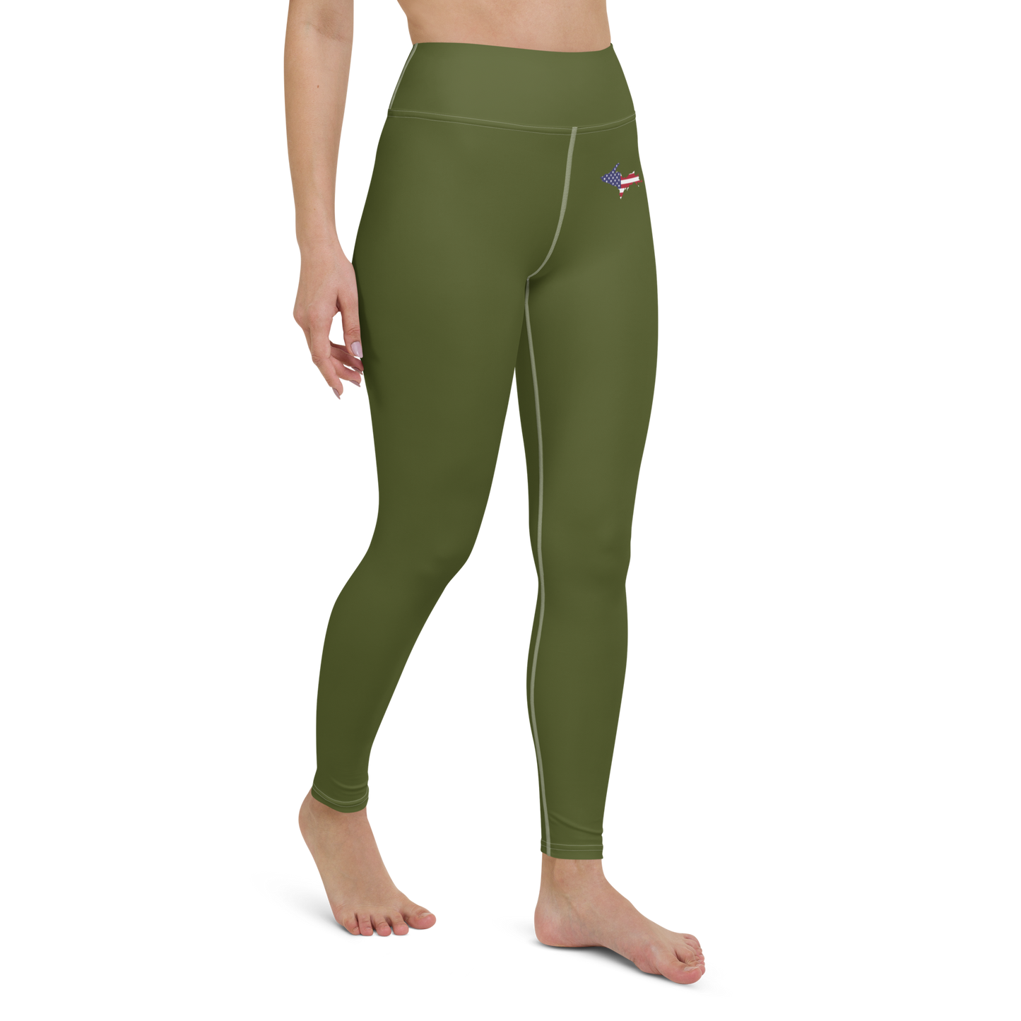 Michigan Upper Peninsula Yoga Leggings (w/ UP USA Flag) | Army Green