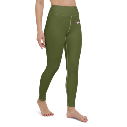 Michigan Upper Peninsula Yoga Leggings (w/ UP USA Flag) | Army Green