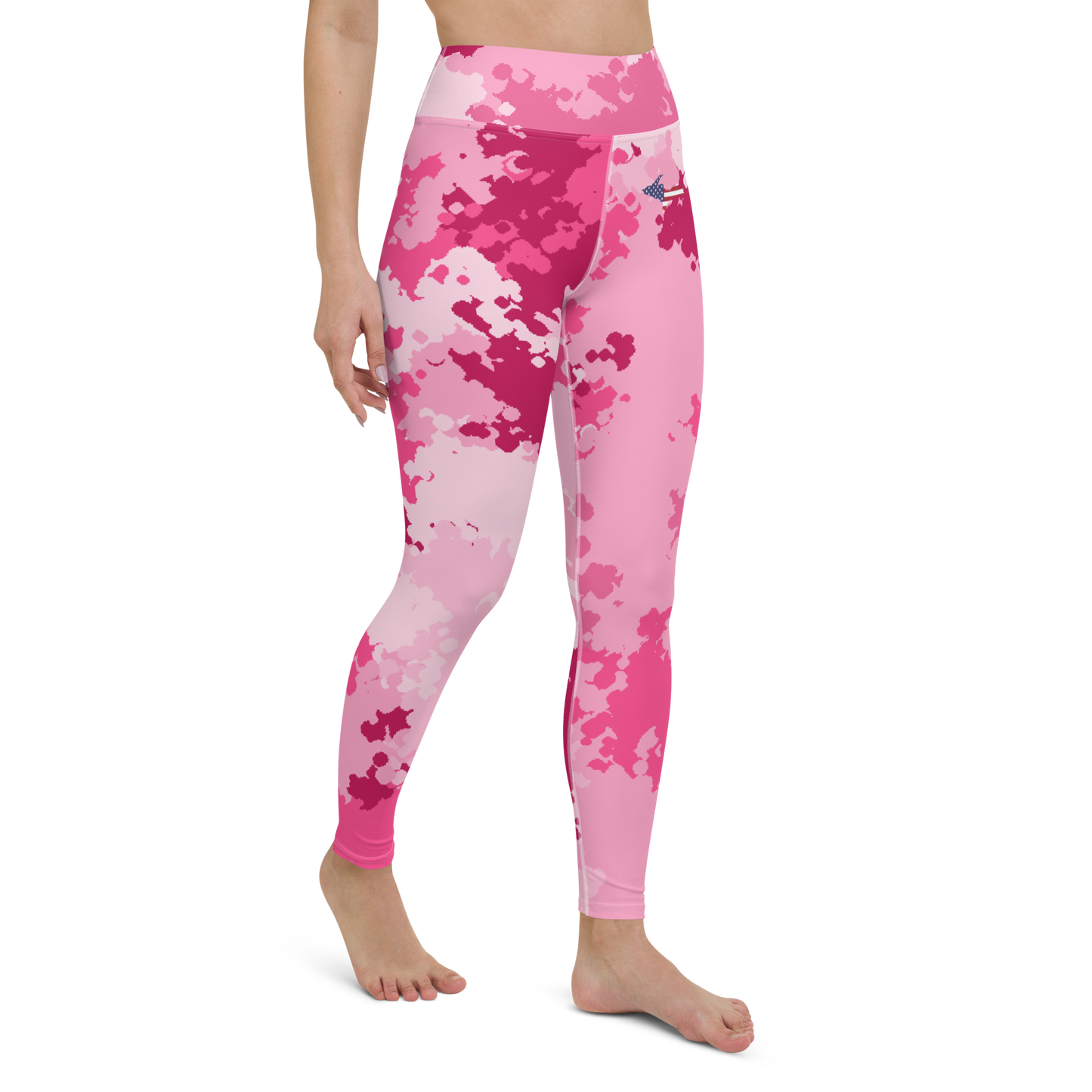 Michigan Upper Peninsula Yoga Leggings (w/ UP USA Flag) | Pink Camo