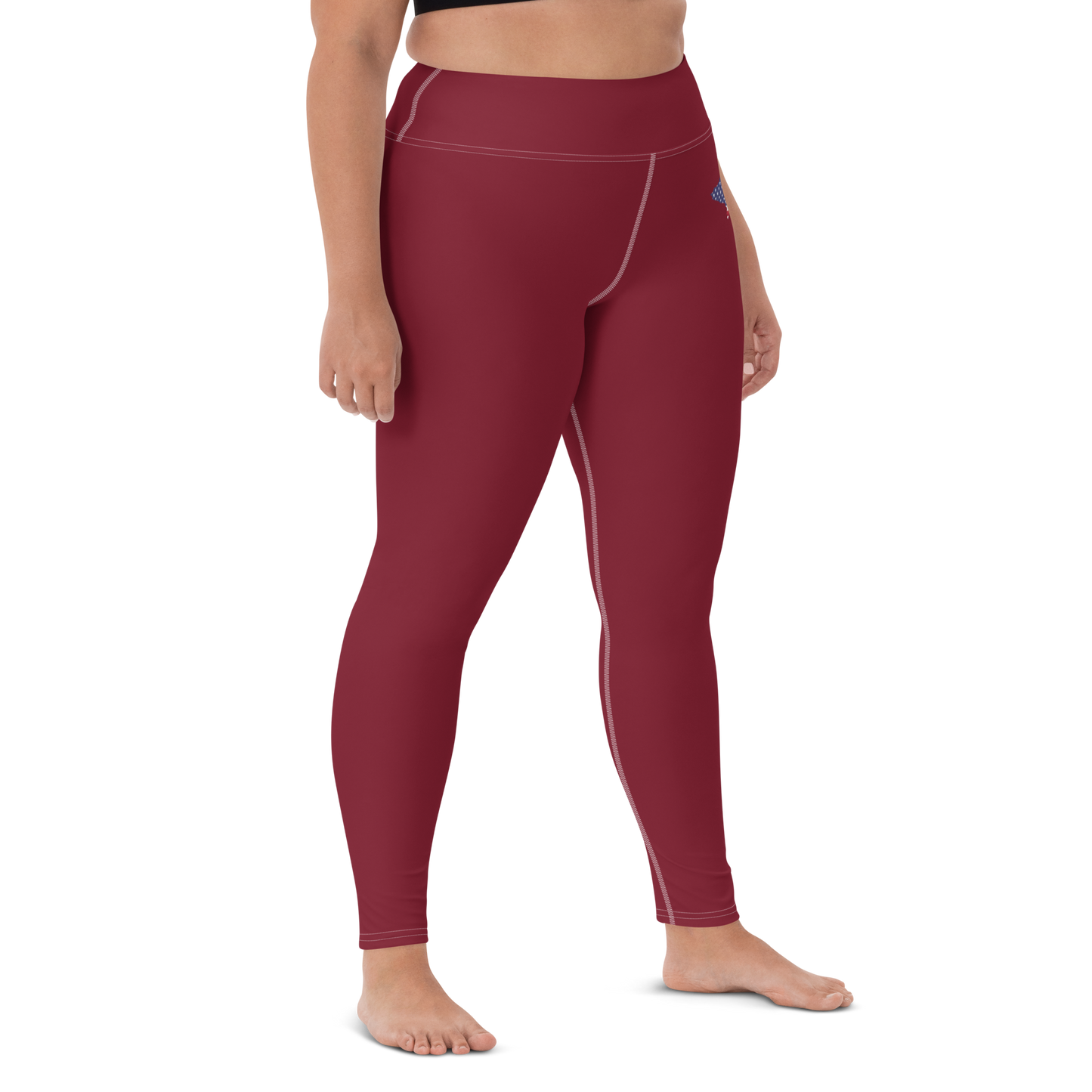 Michigan Upper Peninsula Yoga Leggings (w/ UP USA Flag) | Burgandy