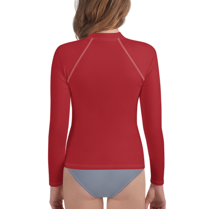 Michigan Upper Peninsula Rash Guard (w/ UP Outline) | Youth - Thimbleberry Red