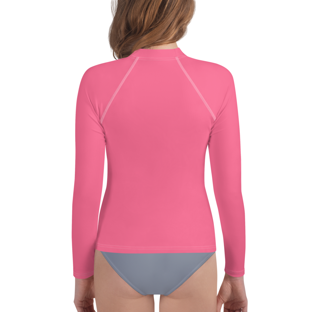 Michigan Upper Peninsula Rash Guard (w/ UP Outline) | Youth - Rhodochrosite Pink