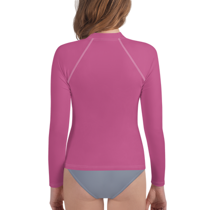 Michigan Upper Peninsula Rash Guard (w/ UP Outline) | Youth - Apple Blossom Pink