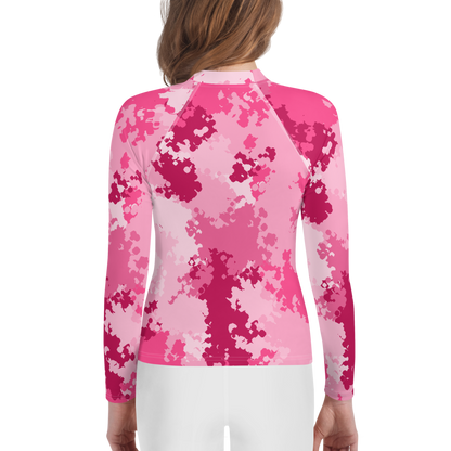 Michigan Upper Peninsula Rash Guard (w/ UP Outline) | Youth - Pink Camo