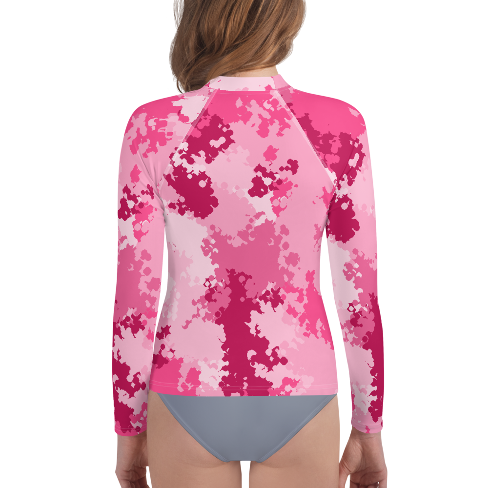 Michigan Upper Peninsula Rash Guard (w/ UP Outline) | Youth - Pink Camo