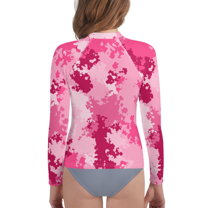 Michigan Upper Peninsula Rash Guard (w/ UP Outline) | Youth - Pink Camo