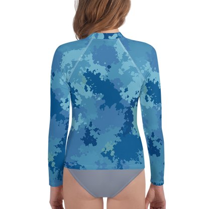 Michigan Upper Peninsula Rash Guard (w/ UP Outline) | Youth - Great Lakes Camo