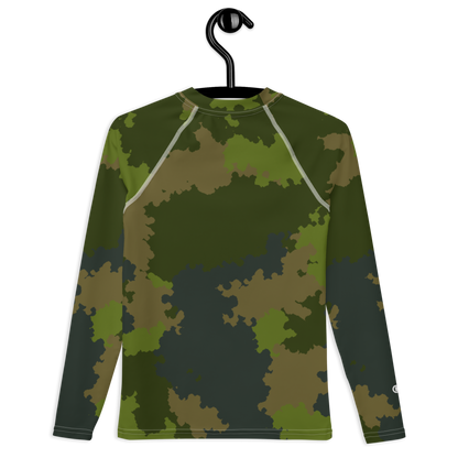 Michigan Upper Peninsula Rash Guard (w/ UP Outline) | Youth - Woodland Camo