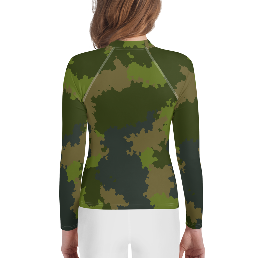 Michigan Upper Peninsula Rash Guard (w/ UP Outline) | Youth - Woodland Camo