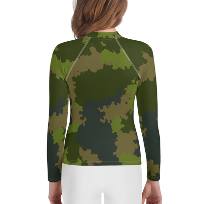 Michigan Upper Peninsula Rash Guard (w/ UP Outline) | Youth - Woodland Camo