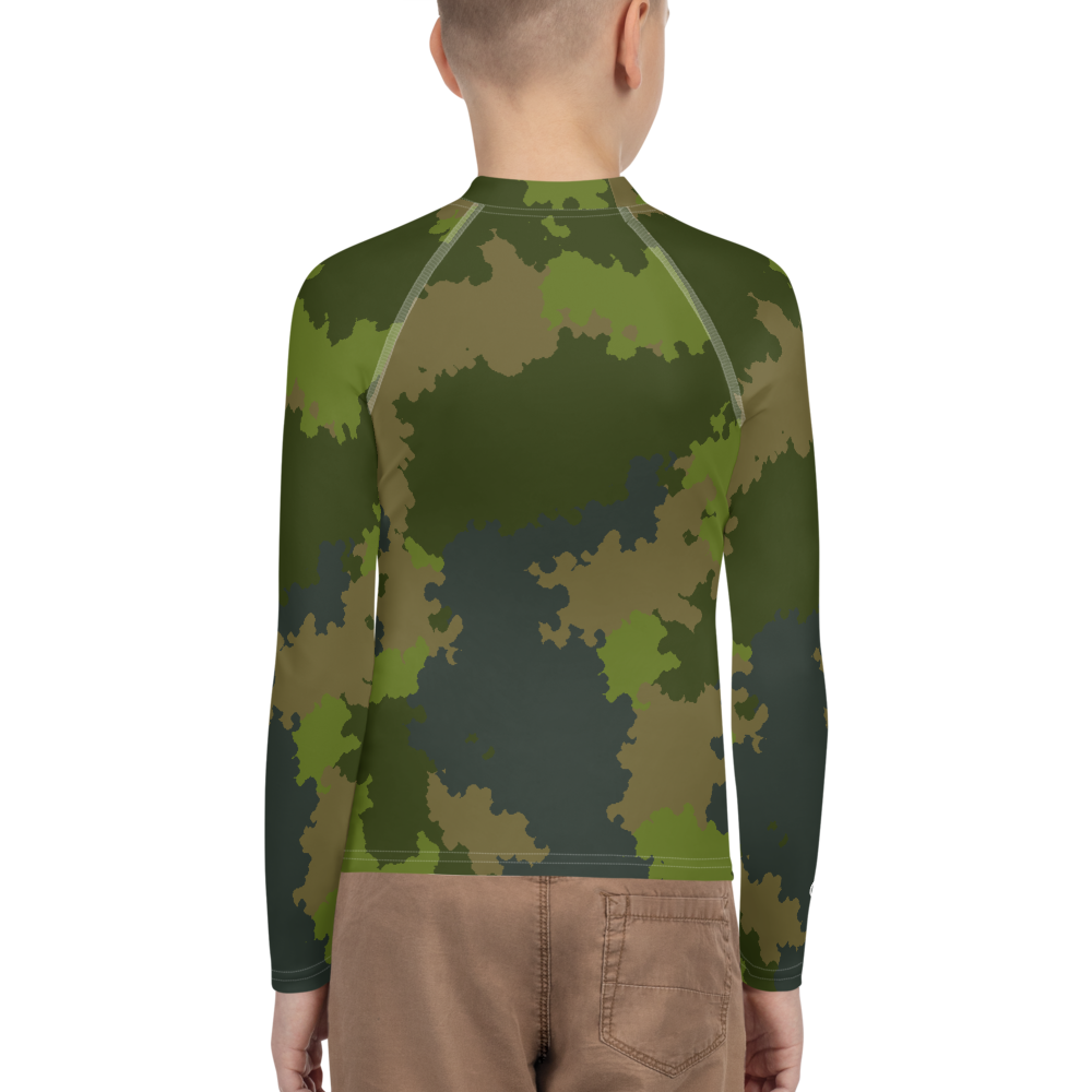 Michigan Upper Peninsula Rash Guard (w/ UP Outline) | Youth - Woodland Camo