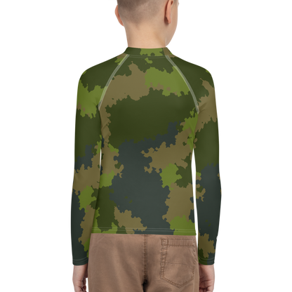 Michigan Upper Peninsula Rash Guard (w/ UP Outline) | Youth - Woodland Camo