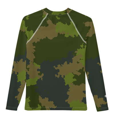 Michigan Upper Peninsula Rash Guard (w/ UP Outline) | Youth - Woodland Camo