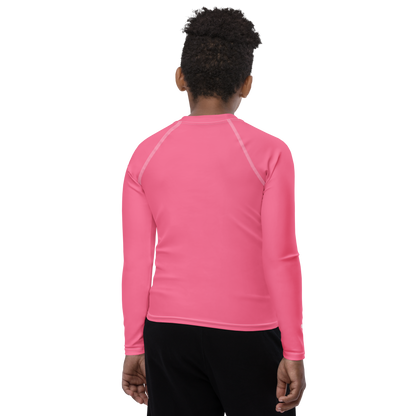 Michigan Upper Peninsula Rash Guard (w/ UP USA Flag) | Youth - Rhodochrosite Pink