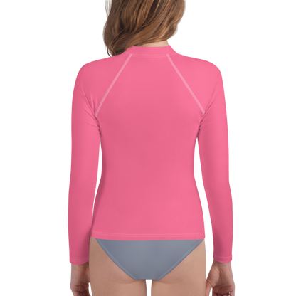 Michigan Upper Peninsula Rash Guard (w/ UP USA Flag) | Youth - Rhodochrosite Pink