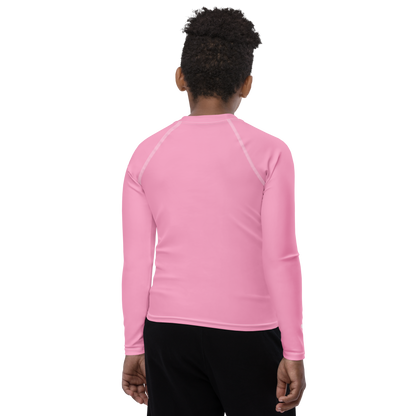 Michigan Upper Peninsula Rash Guard (w/ UP USA Flag) | Youth - Rhodochrosite Pink