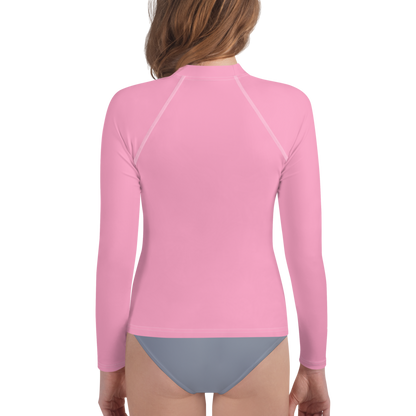 Michigan Upper Peninsula Rash Guard (w/ UP USA Flag) | Youth - Rhodochrosite Pink