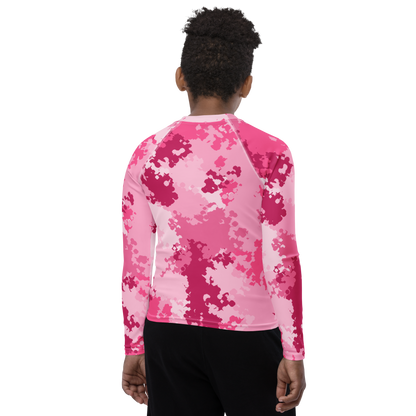 Michigan Upper Peninsula Rash Guard (w/ UP USA Flag) | Youth - Pink Camo