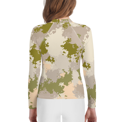 Michigan Upper Peninsula Rash Guard (w/ UP USA Flag) | Youth - Rosy Mound Camo