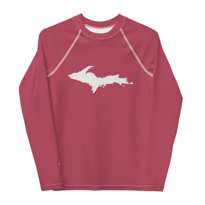 Michigan Upper Peninsula Rash Guard (w/ UP Outline) | Youth - Popstar Pink