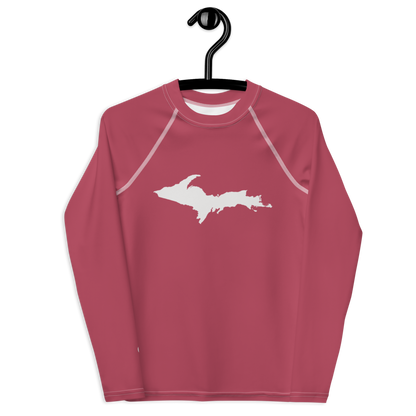 Michigan Upper Peninsula Rash Guard (w/ UP Outline) | Youth - Popstar Pink