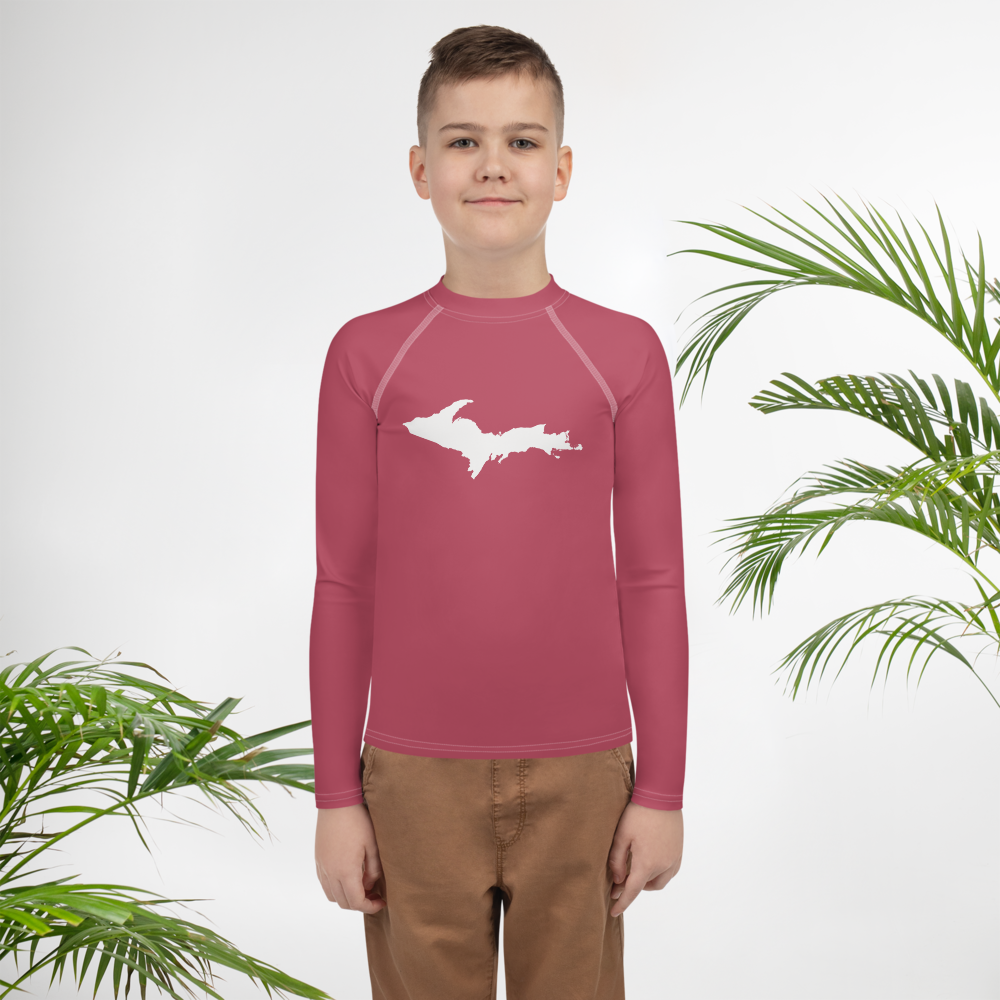 Michigan Upper Peninsula Rash Guard (w/ UP Outline) | Youth - Popstar Pink