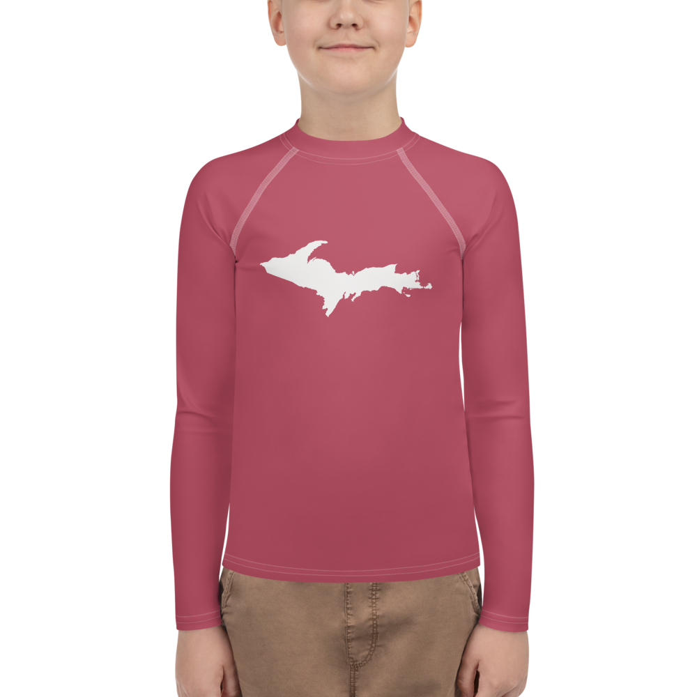 Michigan Upper Peninsula Rash Guard (w/ UP Outline) | Youth - Popstar Pink