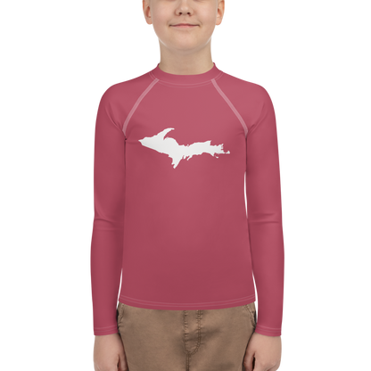 Michigan Upper Peninsula Rash Guard (w/ UP Outline) | Youth - Popstar Pink