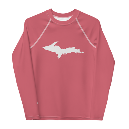 Michigan Upper Peninsula Rash Guard (w/ UP Outline) | Youth - Watermelon Pink