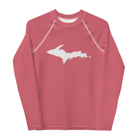 Michigan Upper Peninsula Rash Guard (w/ UP Outline) | Youth - Watermelon Pink