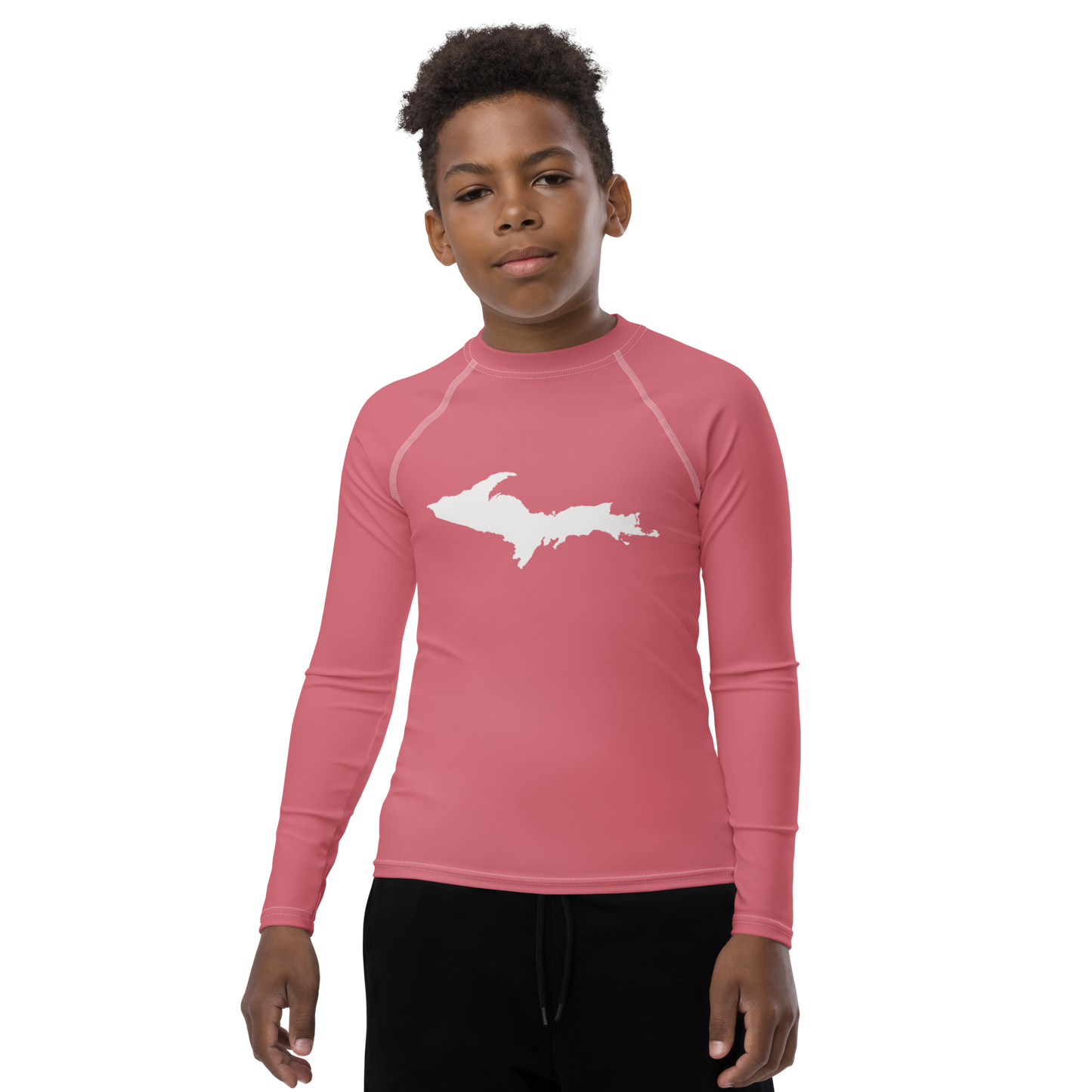 Michigan Upper Peninsula Rash Guard (w/ UP Outline) | Youth - Watermelon Pink