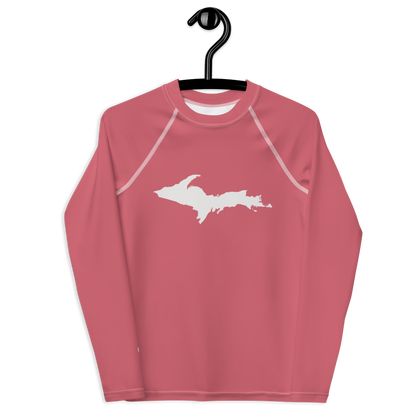 Michigan Upper Peninsula Rash Guard (w/ UP Outline) | Youth - Watermelon Pink